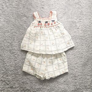 Rabbit Bear Organic Cotton Baby Girl Cherry Plaid Outfit Size 3-6 Months